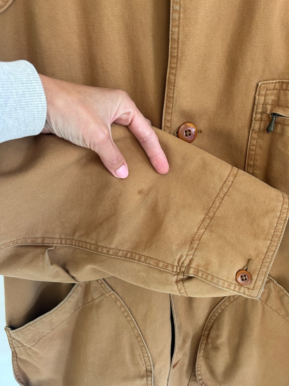 Vintage L.L. Bean Tan Canvas Field Jacket with Dark Green Collar - Picture 6 of 9
